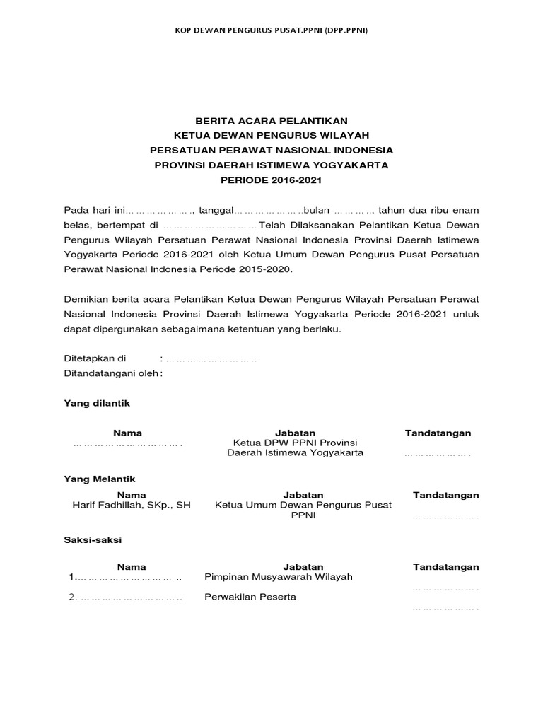 Detail Contoh Berita Acara Pelantikan Nomer 7