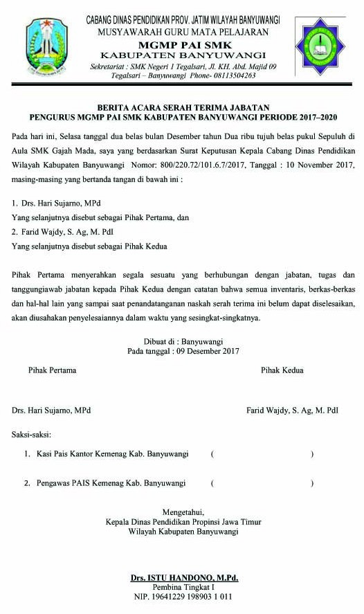 Detail Contoh Berita Acara Pelantikan Nomer 9