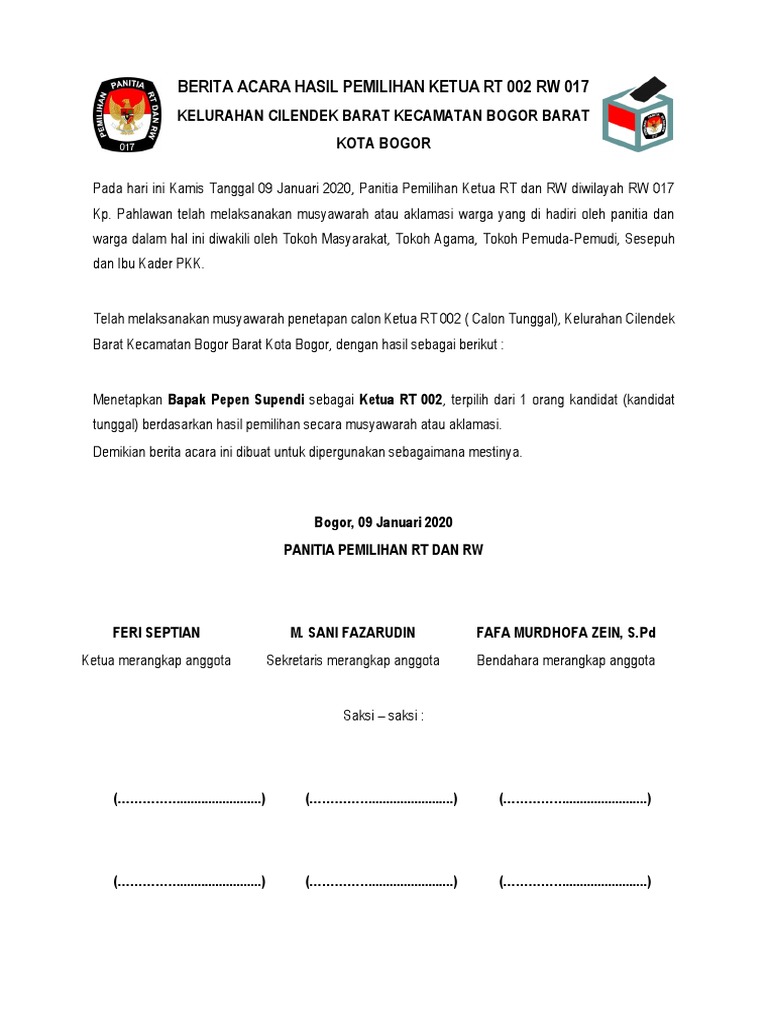 Detail Contoh Berita Acara Pemilihan Ketua Rt Nomer 5