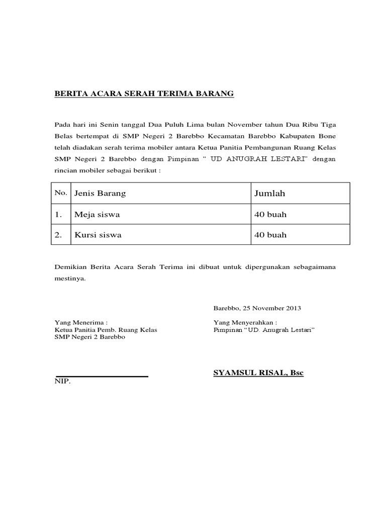 Detail contoh berita acara serah terima barang koleksi nomer 22