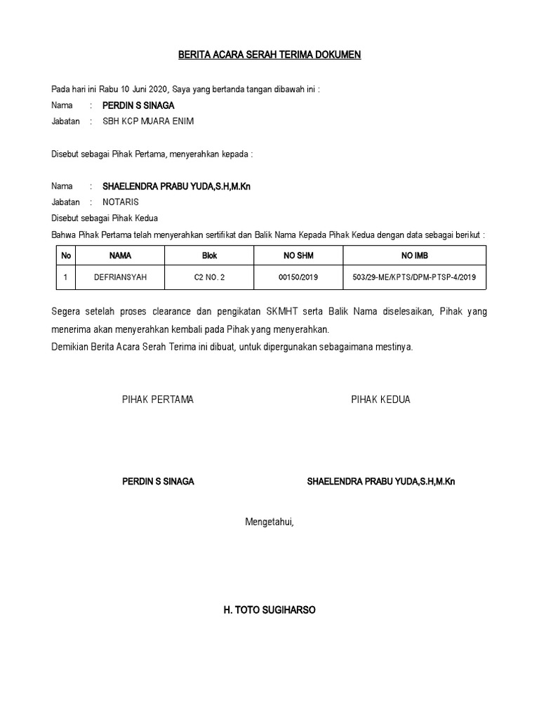 Detail Contoh Berita Acara Serah Terima Dokumen Nomer 4