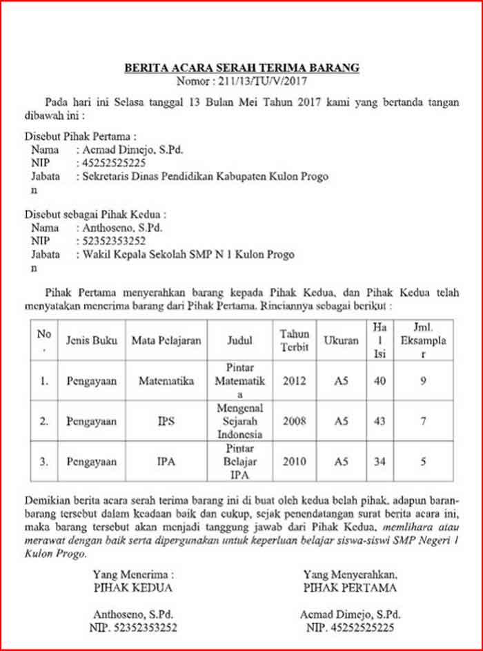 Detail Contoh Berita Acara Serah Terima Dokumen Nomer 38