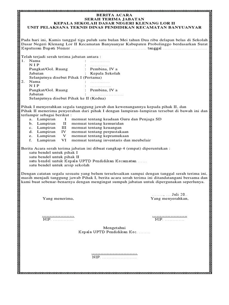 Detail Contoh Berita Acara Serah Terima Jabatan Kepala Sekolah Nomer 12
