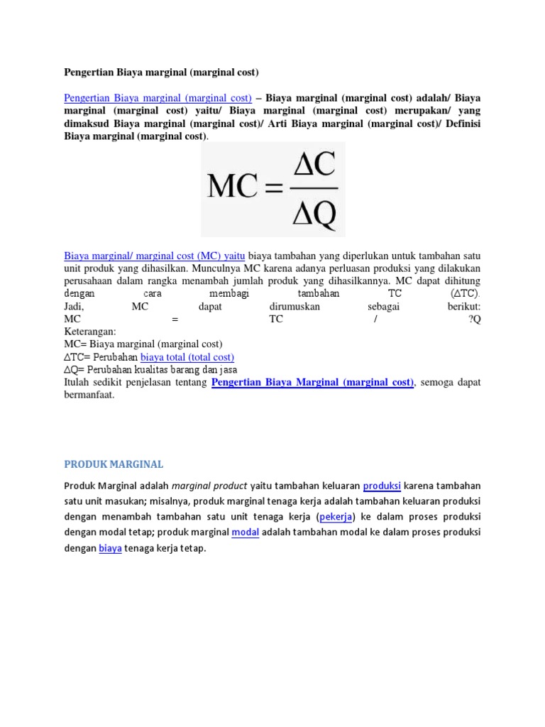 Detail Contoh Biaya Marginal Nomer 7