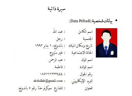 Contoh Biodata Bahasa Arab - KibrisPDR