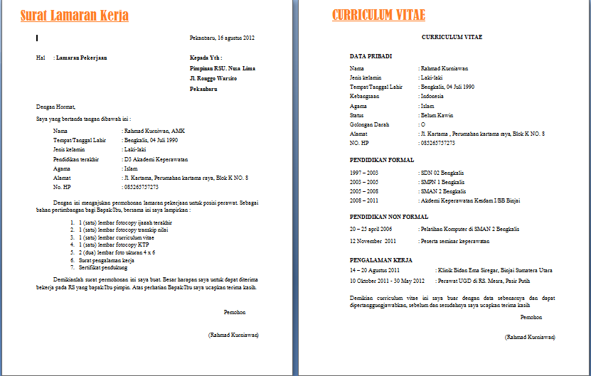 Detail Contoh Biodata Untuk Melamar Pekerjaan Nomer 24