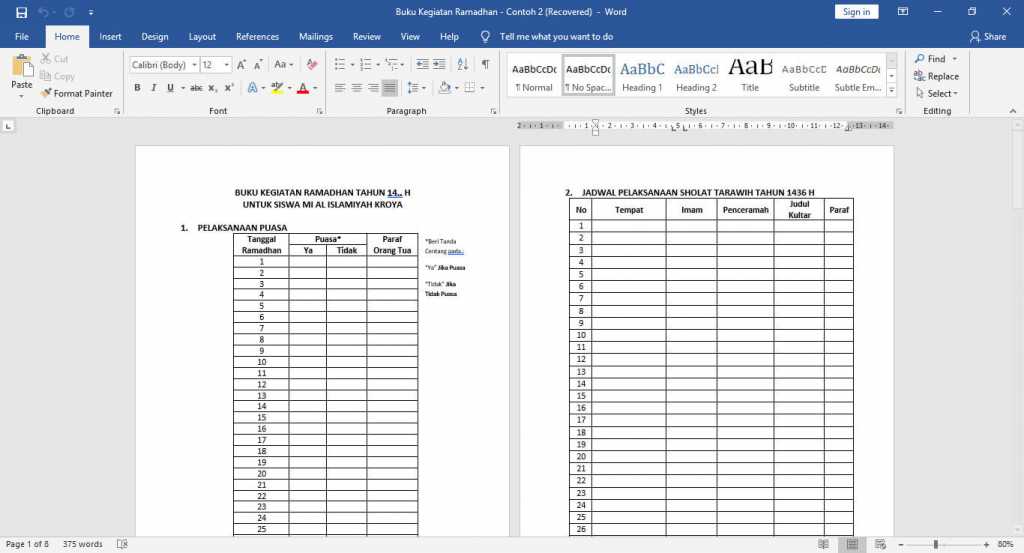 Detail Contoh Buku Agenda Sholat Nomer 23