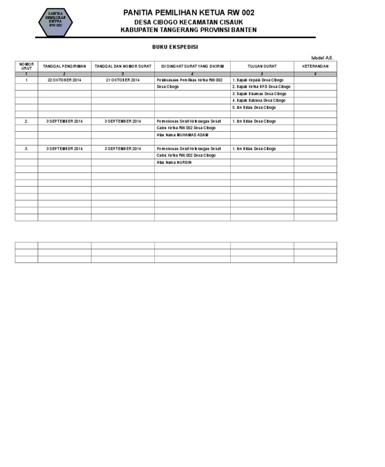 Detail Contoh Buku Ekspedisi Surat Keluar Nomer 24