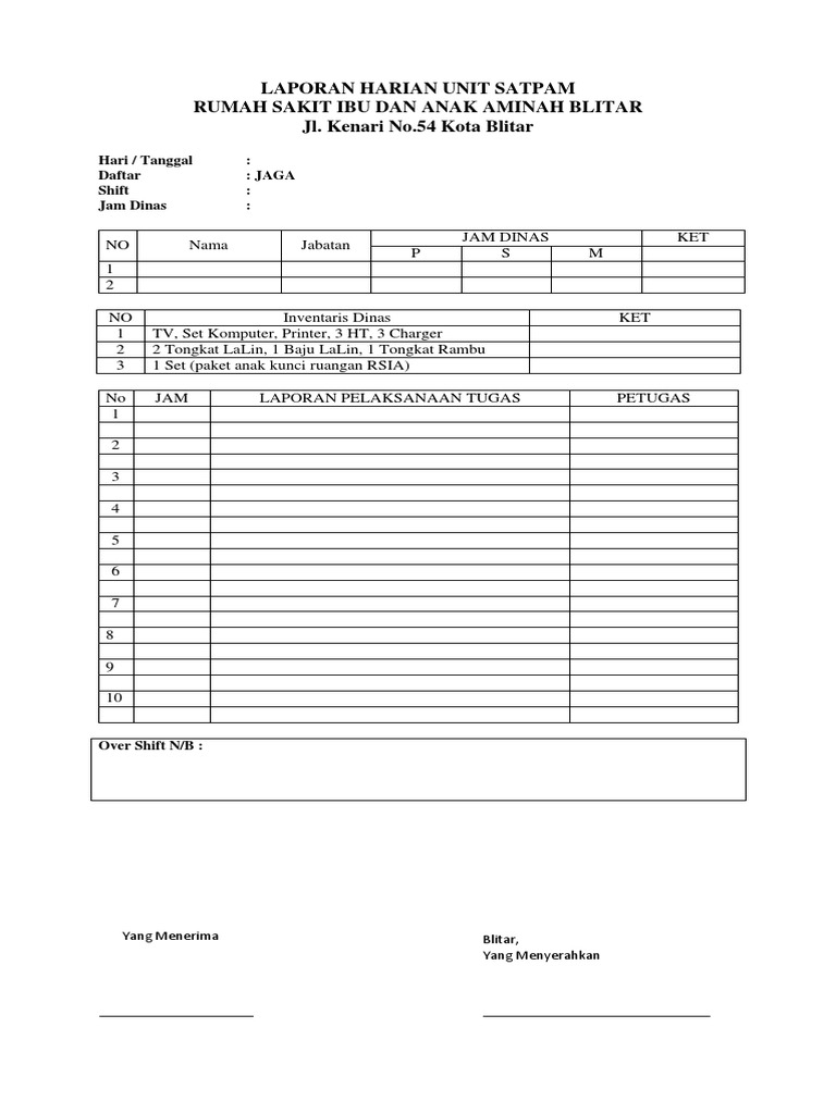 Detail Contoh Buku Harian Satpam Nomer 2