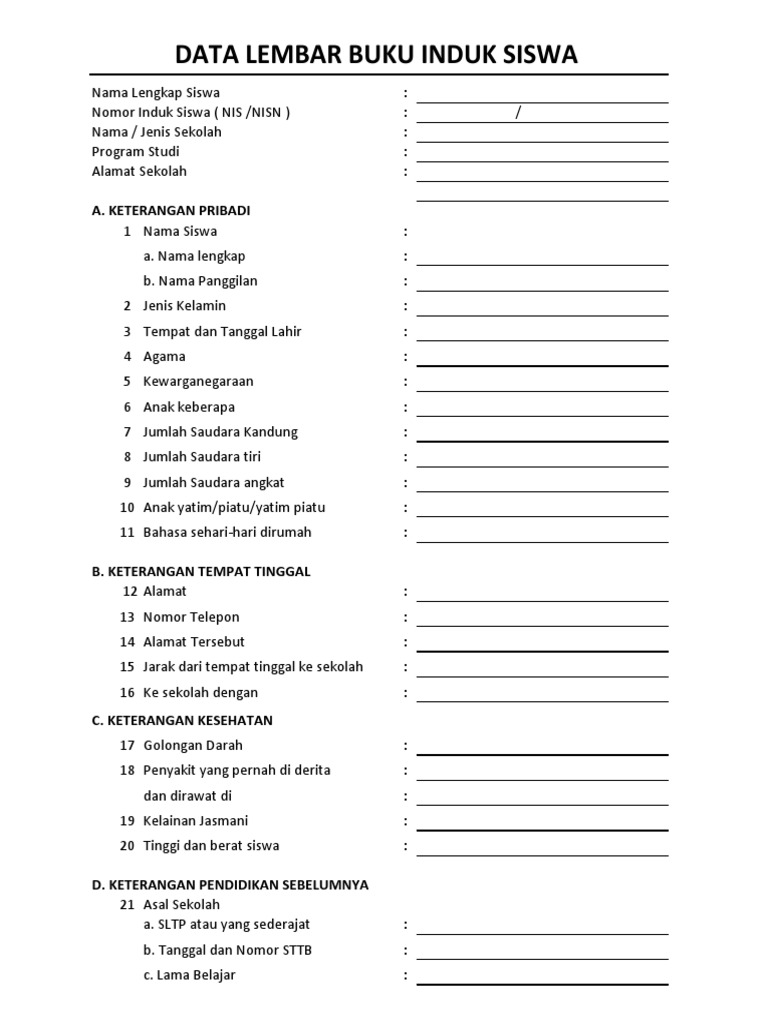 Detail Contoh Buku Induk Santri Nomer 19