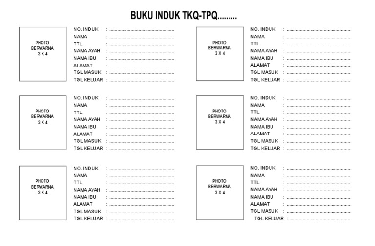 Detail Contoh Buku Induk Santri Nomer 3