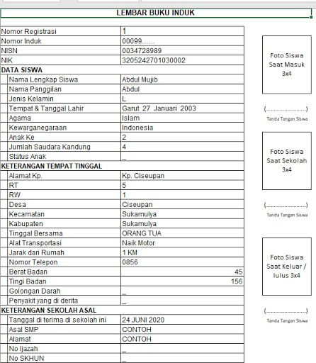 Detail Contoh Buku Induk Santri Nomer 21