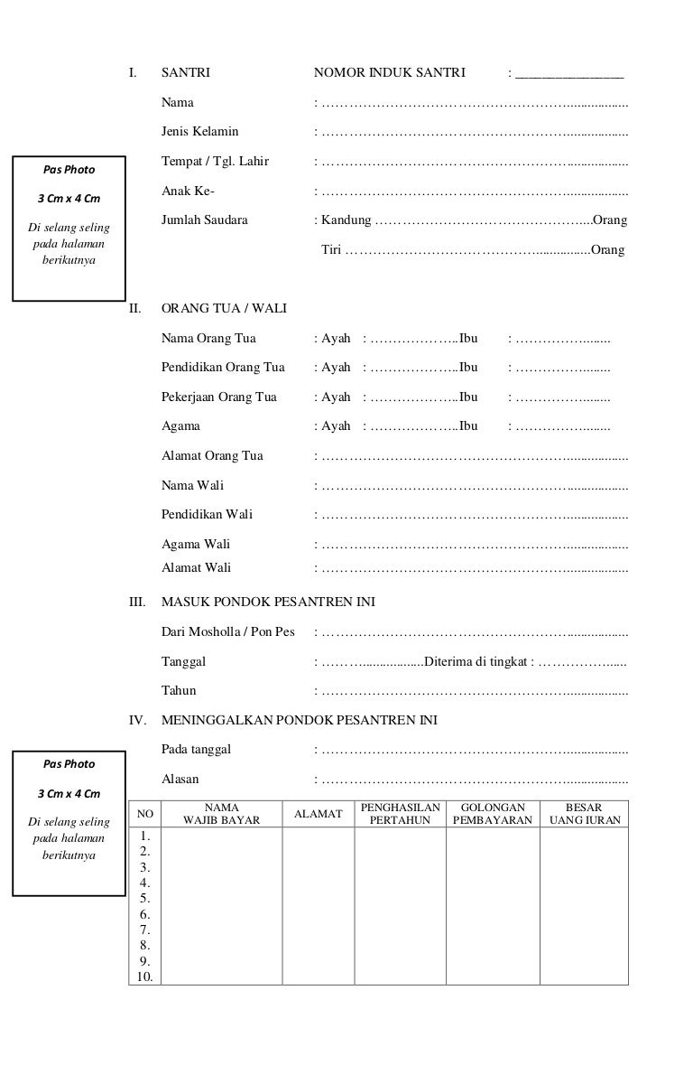 Detail Contoh Buku Induk Santri Nomer 29