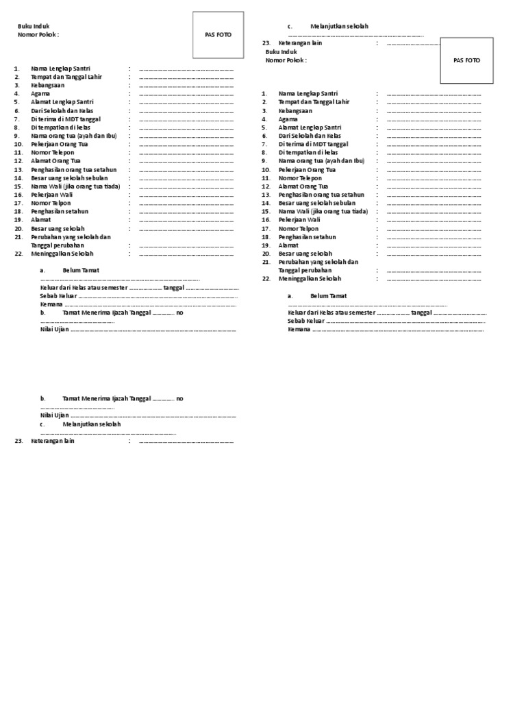 Detail Contoh Buku Induk Santri Nomer 7
