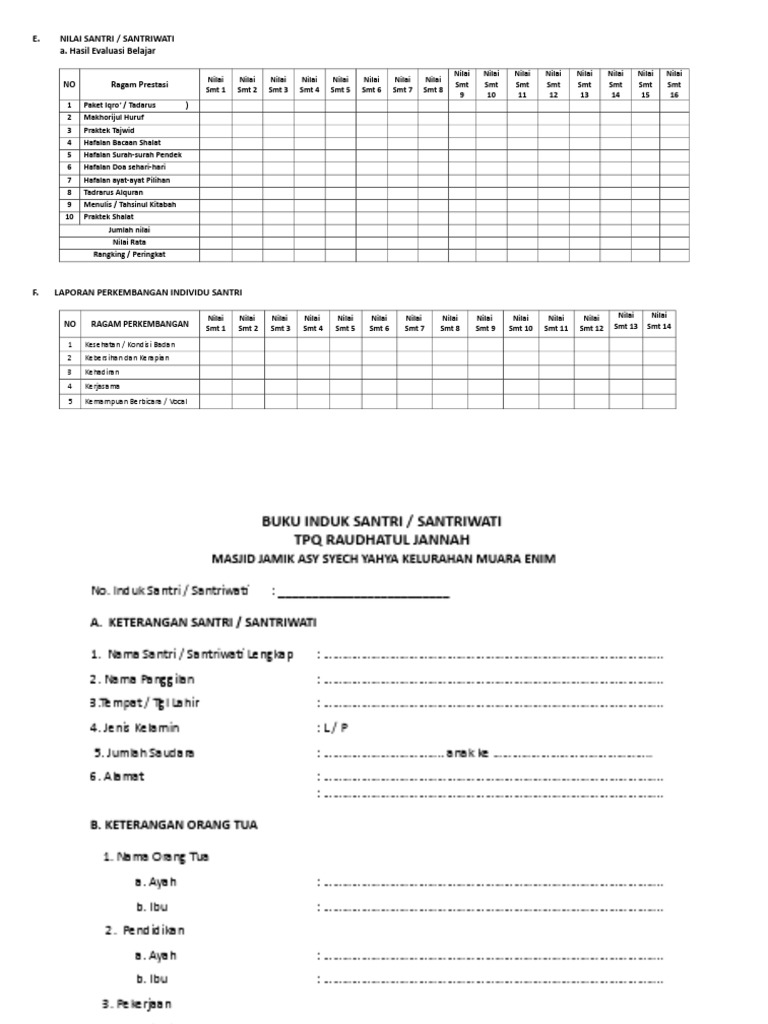 Detail Contoh Buku Induk Santri Nomer 9