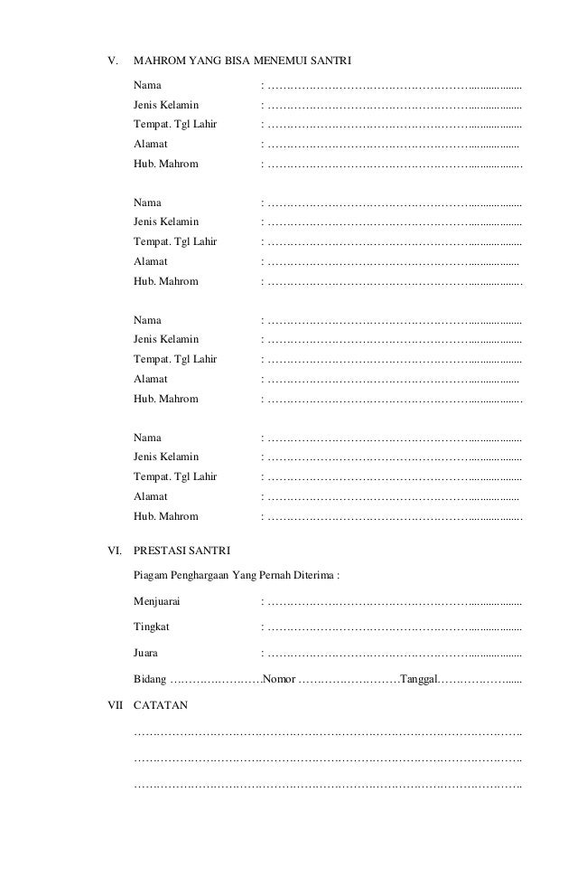 Detail Contoh Buku Induk Santri Nomer 10