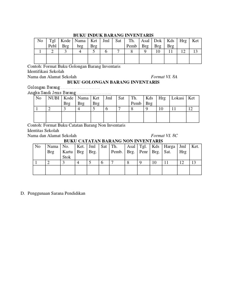 Detail Contoh Buku Inventaris Nomer 32