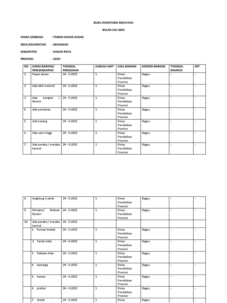 Detail Contoh Buku Inventaris Nomer 48