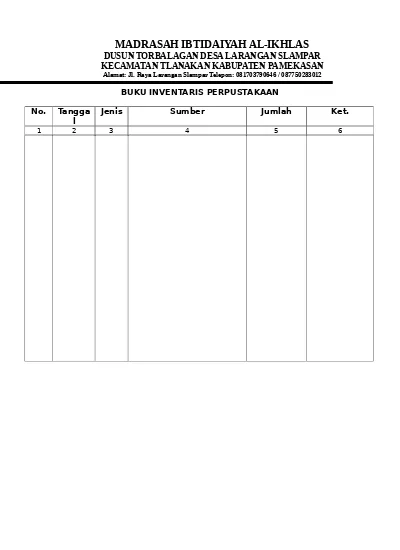 Detail Contoh Buku Inventaris Perpustakaan Nomer 45