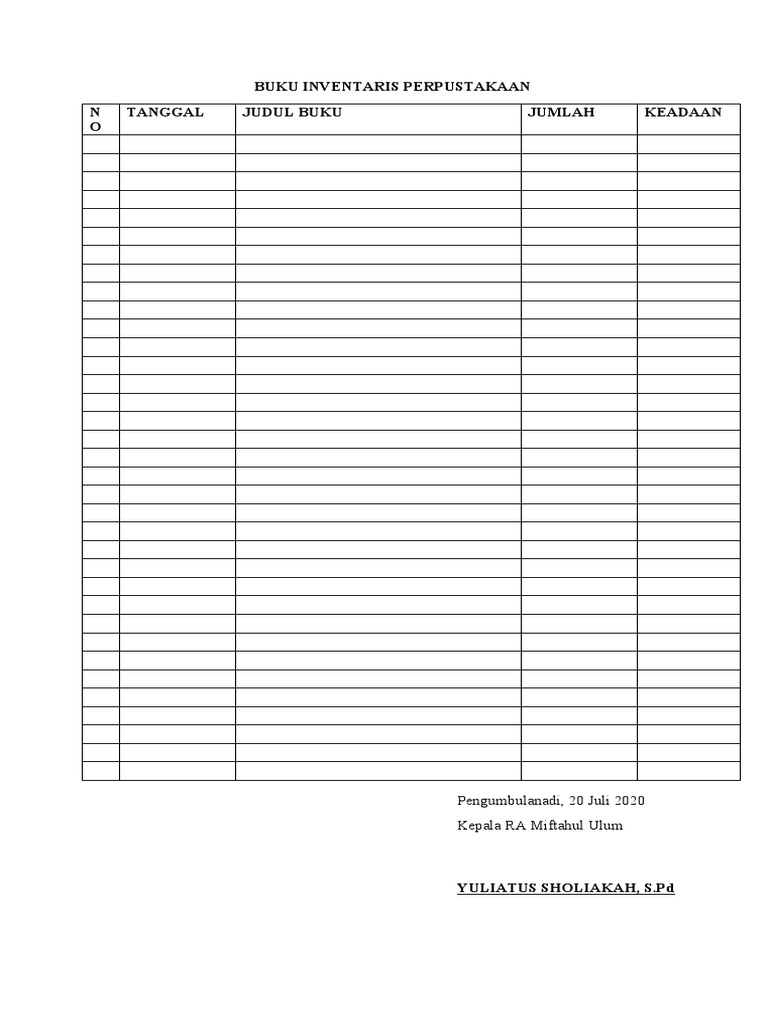 Detail Contoh Buku Inventaris Perpustakaan Nomer 50