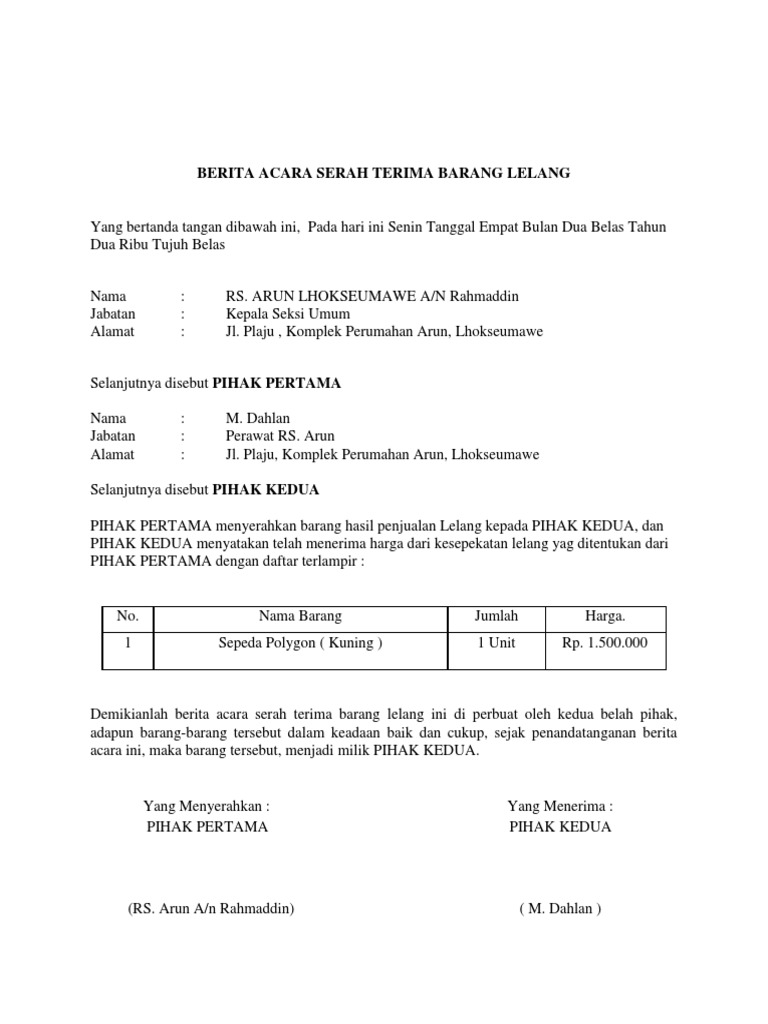 Detail Contoh Buku Serah Terima Barang Nomer 11