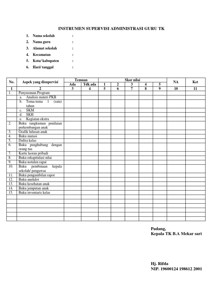 Detail Contoh Buku Supervisi Guru Nomer 15