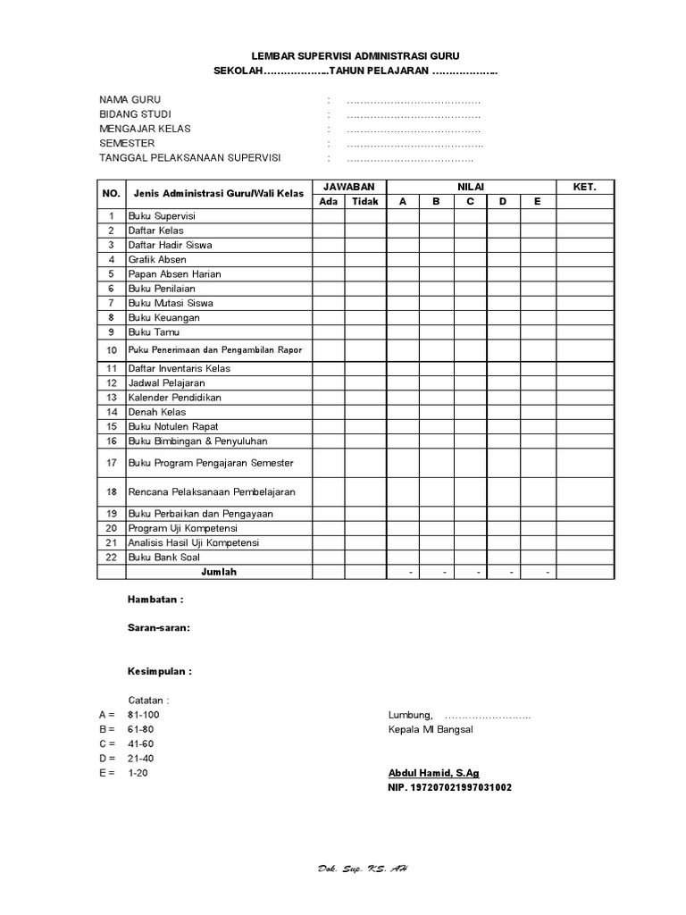 Detail Contoh Buku Supervisi Guru Nomer 6