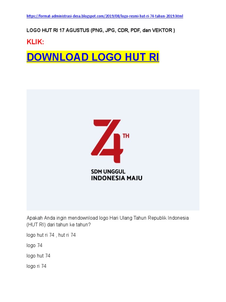 Detail Download Logo Hut Ri Ke 74 Sdm Unggul Indonesia Maju Nomer 16