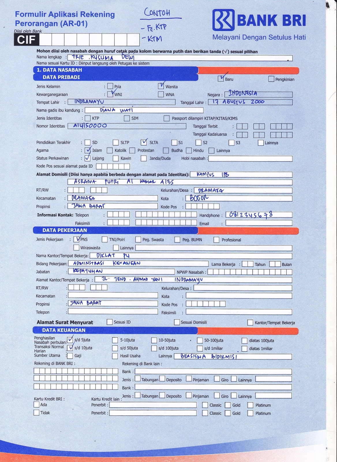 Detail contoh cara mengisi formulir pembukaan rekening bni koleksi nomer 12