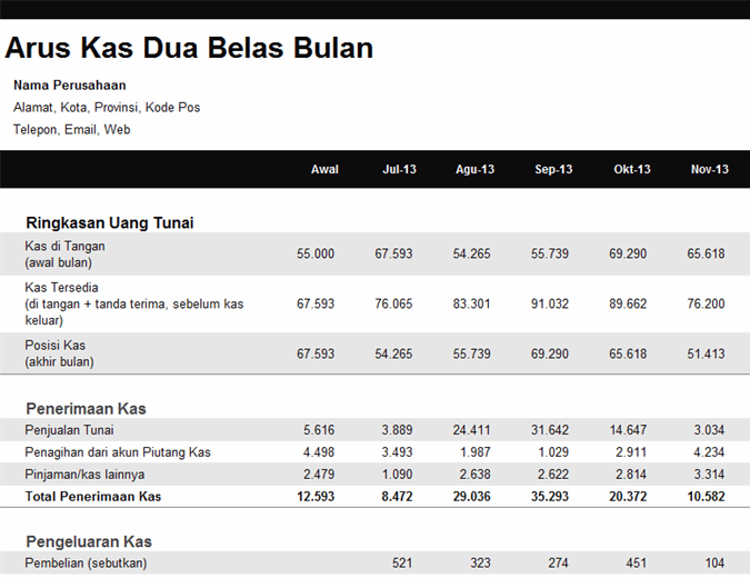 Detail Contoh Cash Flow Proyek Excel Nomer 24