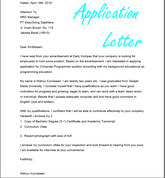 Detail Contoh Cover Letter Bahasa Inggris Nomer 29