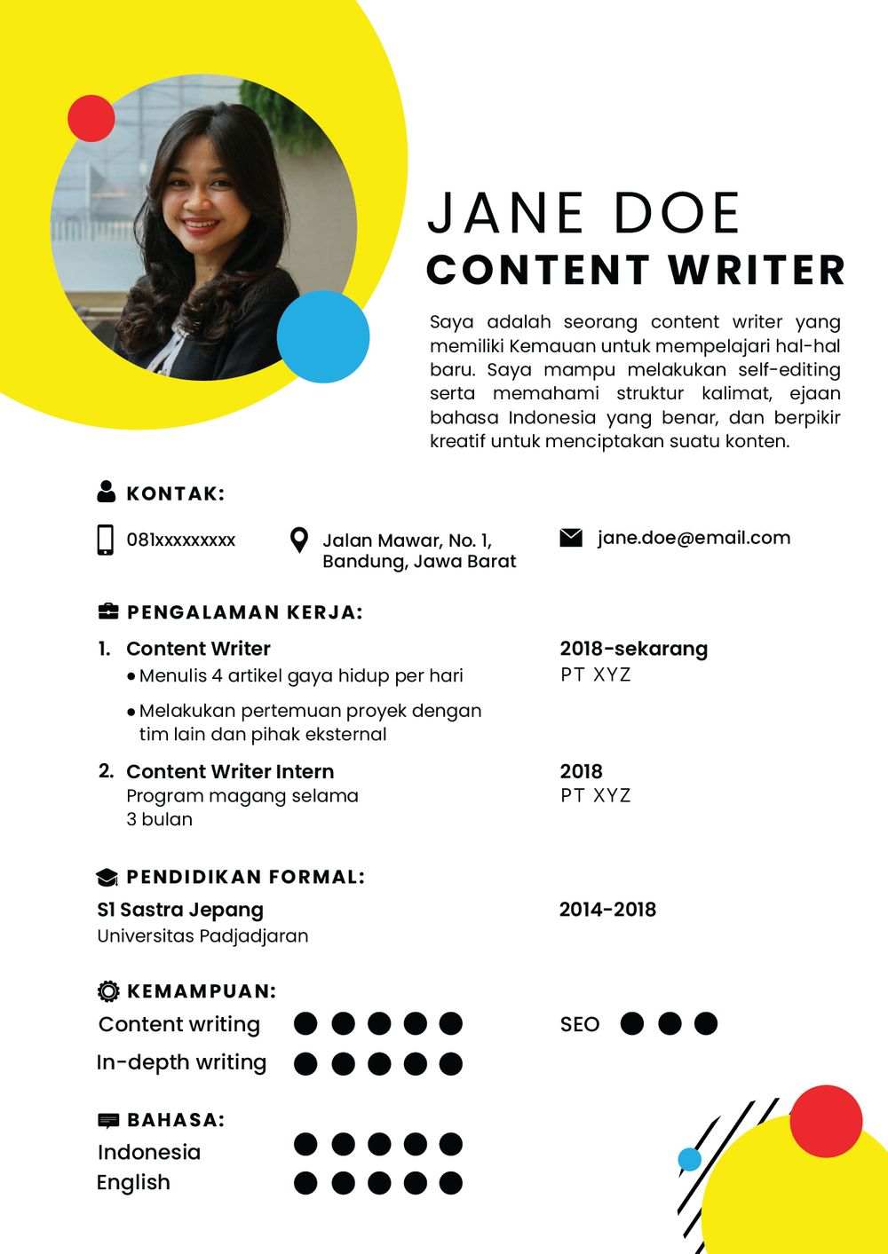 Detail Contoh Cv Bahasa Indonesia Menarik Nomer 4