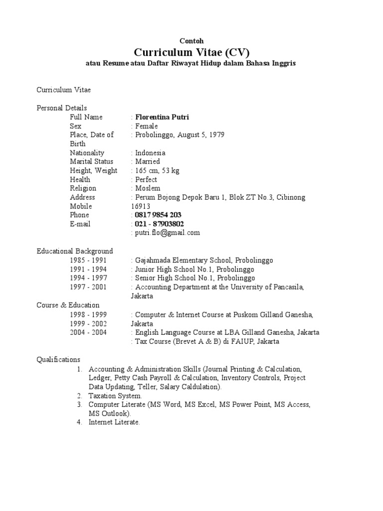 Detail Contoh Cv Bahasa Inggris Nomer 42