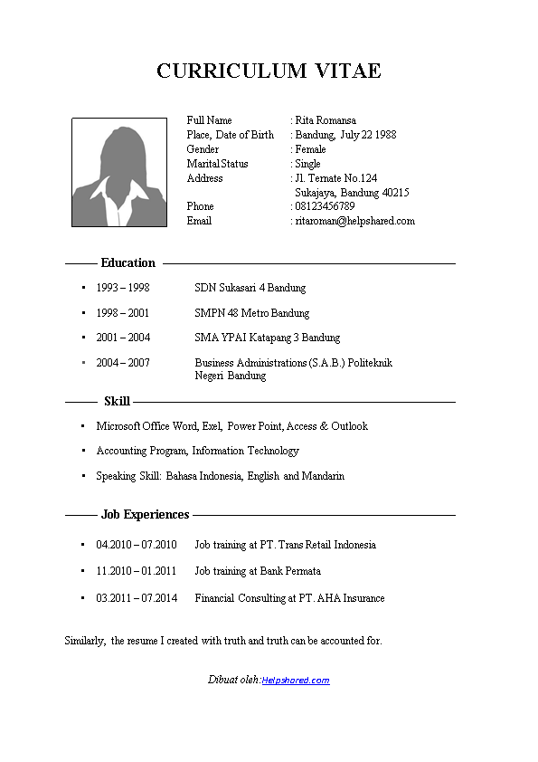 Detail Contoh Cv Bahasa Inggris Yang Baik Dan Benar Nomer 4