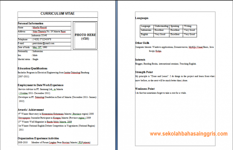 Detail Contoh Cv Dalam Bahasa Inggris Dan Artinya Nomer 28