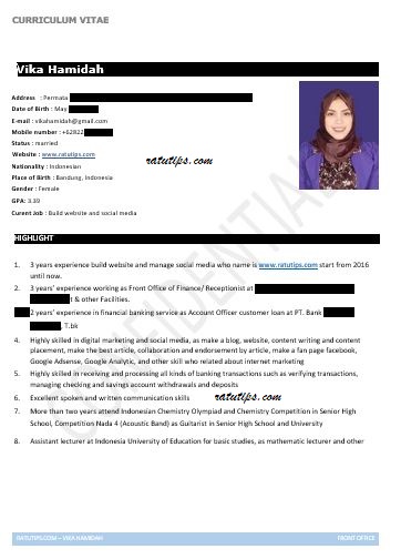 Detail Contoh Cv Menarik Bahasa Inggris Nomer 37