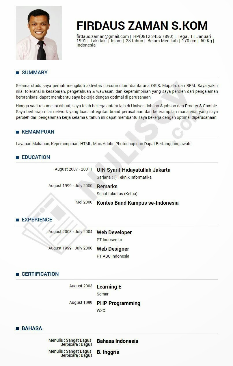 Detail Contoh Cv Profesional Bahasa Indonesia Nomer 14