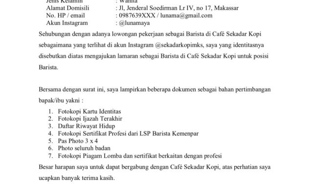 Detail Contoh Cv Untuk Barista Nomer 49