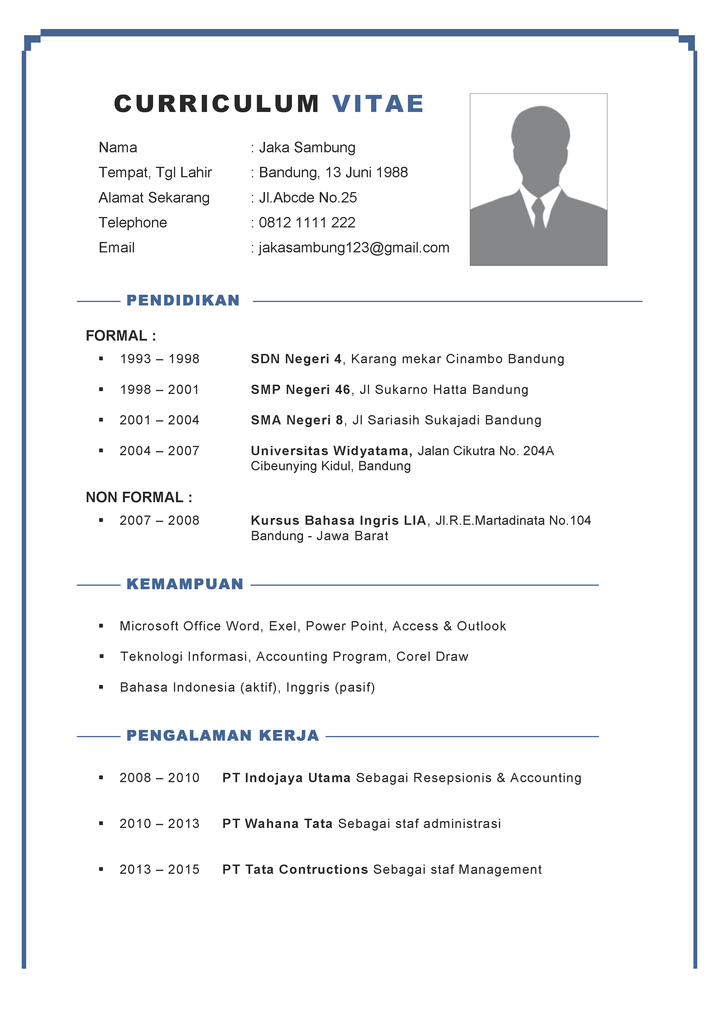 Detail Contoh Cv Untuk Lamaran Kerja Nomer 4