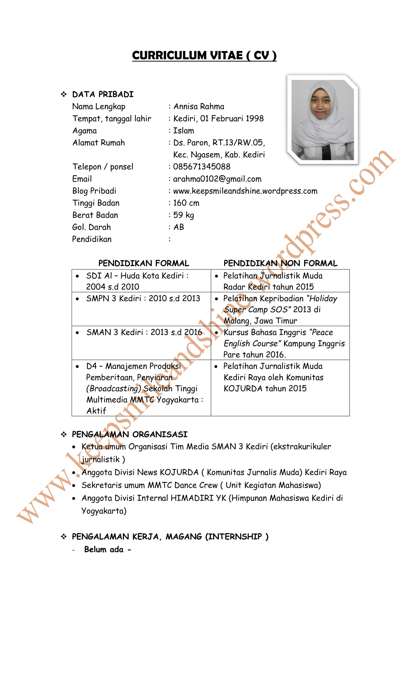 Detail Contoh Cv Untuk Mahasiswa Nomer 28