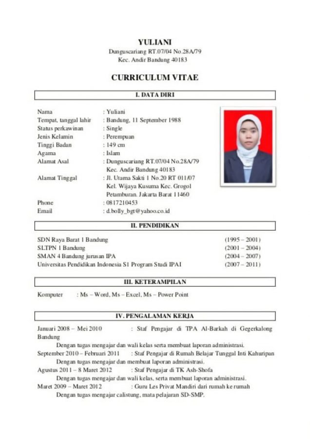 Contoh Cv Untuk Yang Belum Pernah Bekerja - KibrisPDR