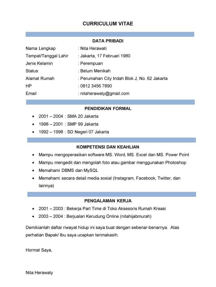 Detail Contoh Cv Untuk Yang Belum Pernah Bekerja Nomer 28