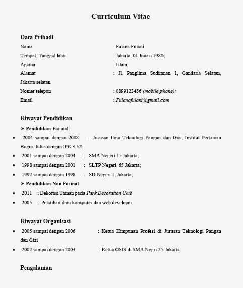 Detail Contoh Cv Untuk Yang Belum Pernah Bekerja Nomer 6