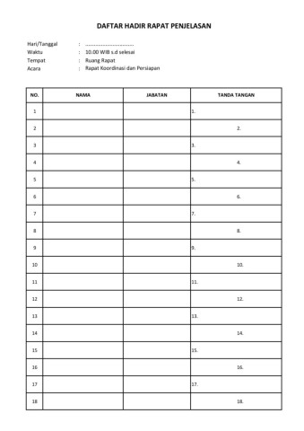 Detail Contoh Daftar Hadir Rapat Nomer 13