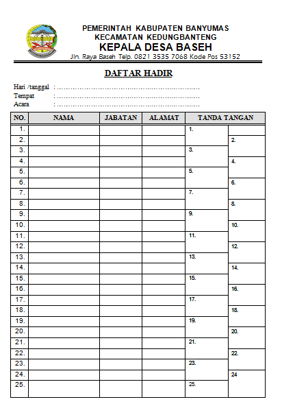 Detail Contoh Daftar Hadir Rapat Nomer 9