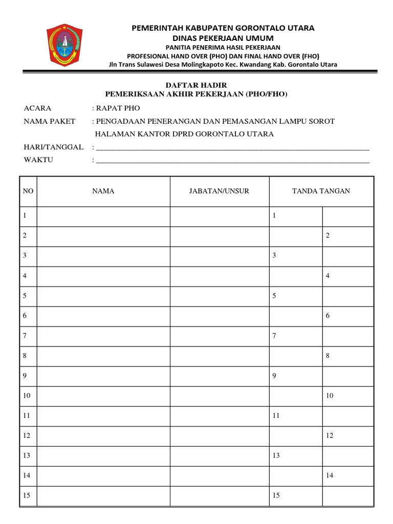 Detail Contoh Daftar Hadir Rapat Dinas Nomer 15