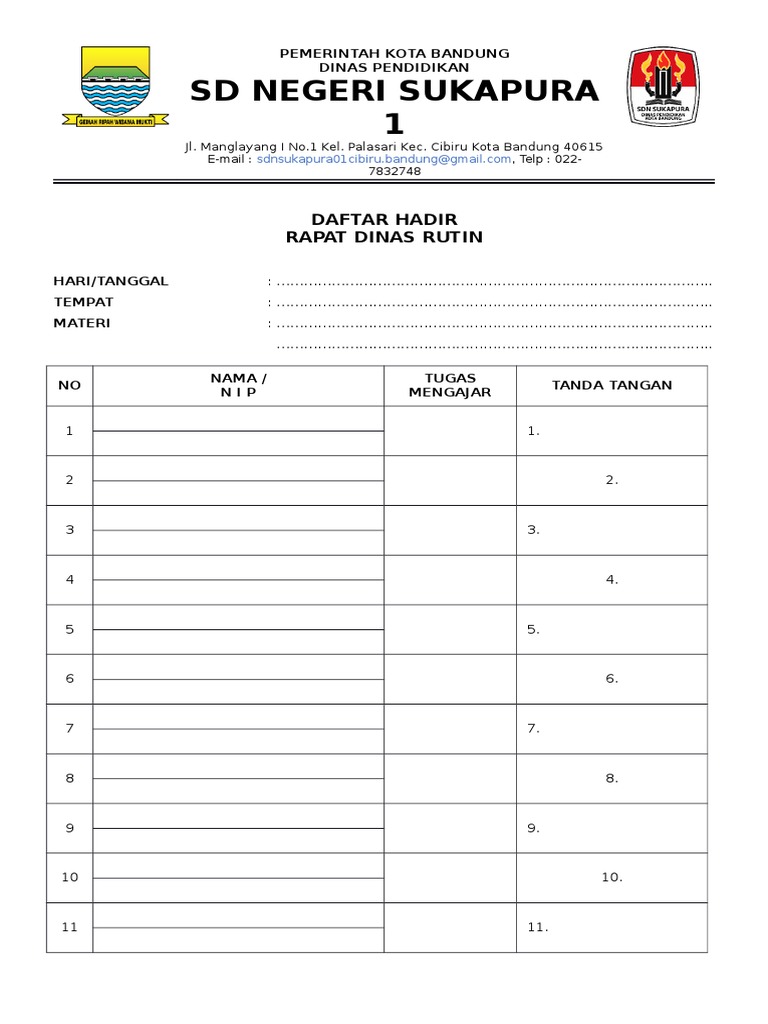 Detail Contoh Daftar Hadir Rapat Dinas Nomer 4