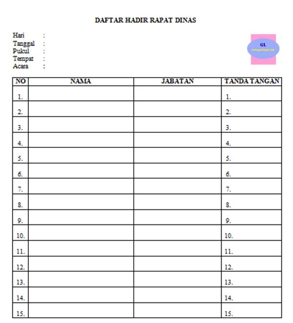 Detail Contoh Daftar Hadir Rapat Perusahaan Nomer 23