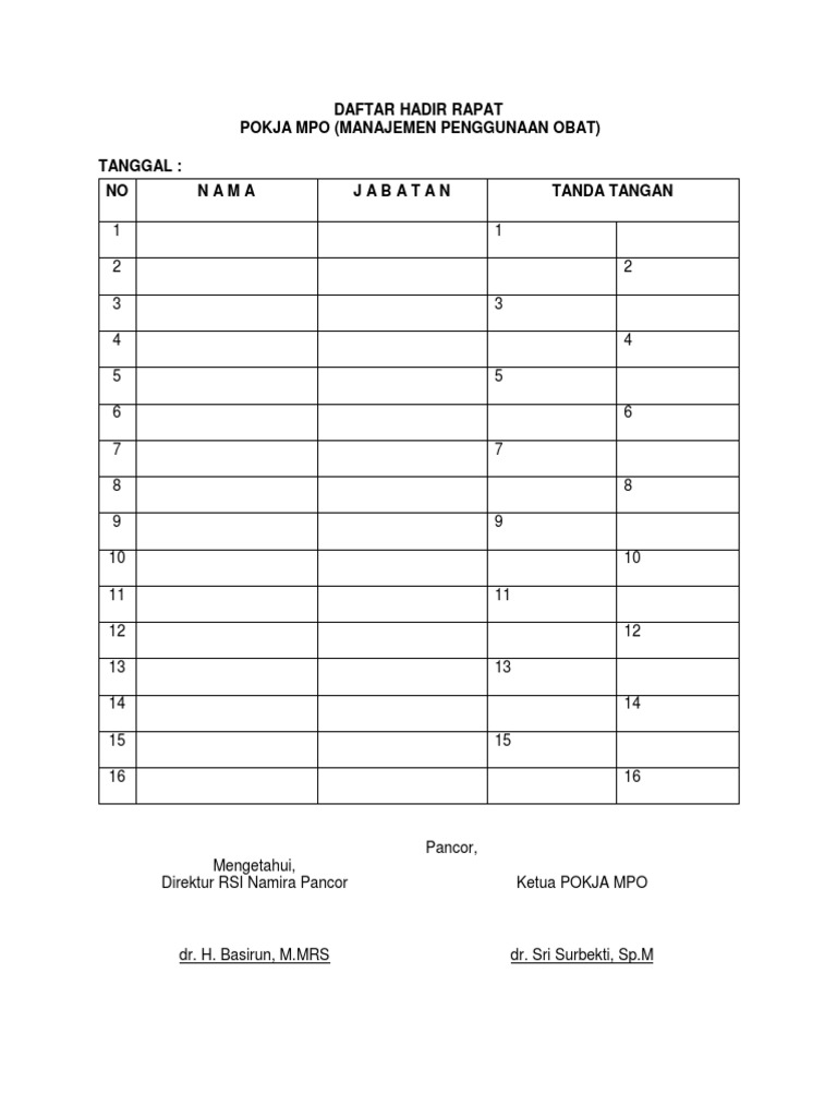 Detail Contoh Daftar Hadir Rapat Perusahaan Nomer 30