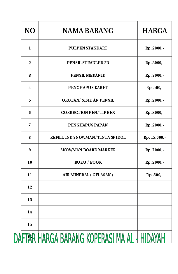 Detail Contoh Daftar Harga Barang Nomer 12